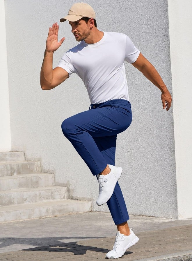 Runcati Mens Stretch Golf Pants Casual Slim Fit Dress Pants Elastic Waist Tapered Work Cropped Trousers Navy Blue - Image 4